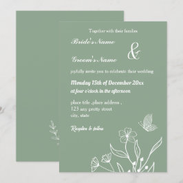 Romantische elegante Salbei Blütenhochzeit Einladung