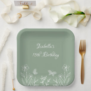 Romantische elegante Salbei Blütenhochzeit Pappteller