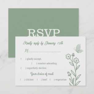 Romantische elegante Salbei Blütenhochzeit RSVP Karte