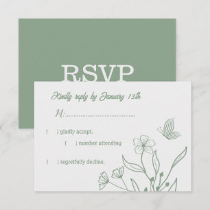 Romantische elegante Salbei Blütenhochzeit RSVP Karte