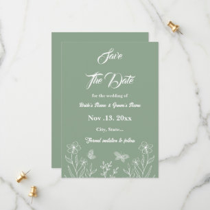 Romantische elegante Salbei Blütenhochzeit Save The Date