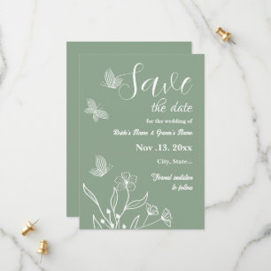 Romantische elegante Salbei Blütenhochzeit Save The Date