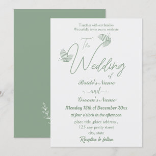 Romantische elegante Salbei-Schmetterlinge Hochzei Einladung