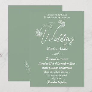 Romantische elegante Salbei-Schmetterlinge Hochzei Einladung