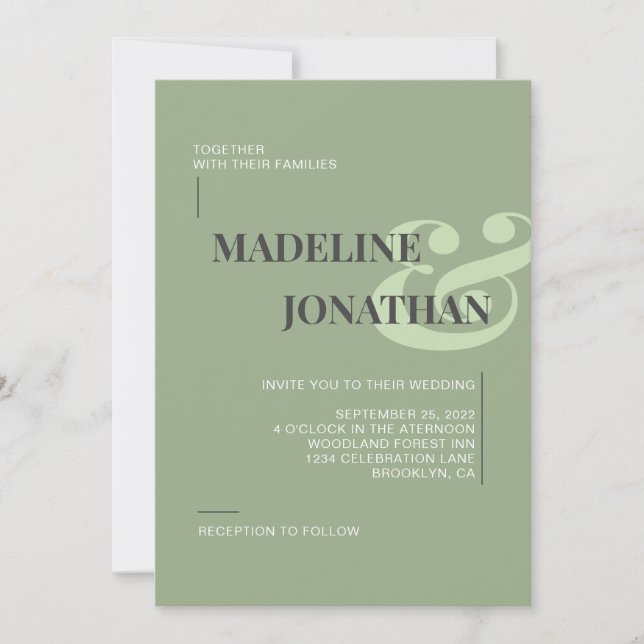 Romantische Elegante Schlicht Sage Green Wedding Einladung (Vorderseite)