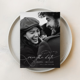 Romantische, elegante Script-Foto Hochzeit Save The Date