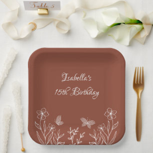 Romantische, elegante Terracotta Hochzeitsreise mi Pappteller