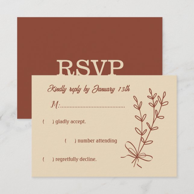 Romantische, elegante Terracotta Hochzeitsreise mi RSVP Karte (Vorne/Hinten)
