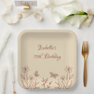 Romantische elegante Terrakotta-Blumen Pappteller