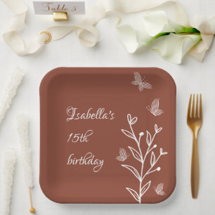 Romantische elegante Terrakotta-Blumenhochzeit Pappteller
