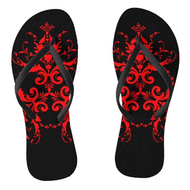 Romantische, elegante Vintage Damaske Roter Goth Flip Flops (Fußbett)