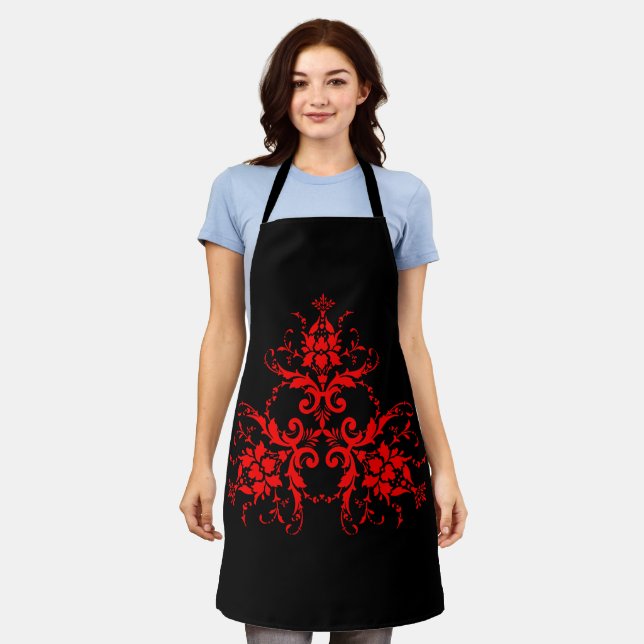 Romantische, elegante Vintage Damaske Roter Goth Schürze (Getragen)