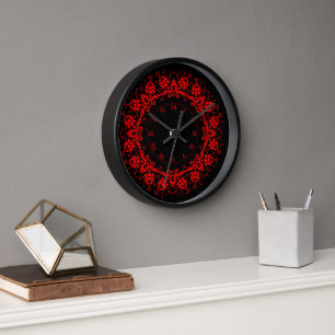 Romantische, elegante Vintage Damaske Roter Goth Uhr