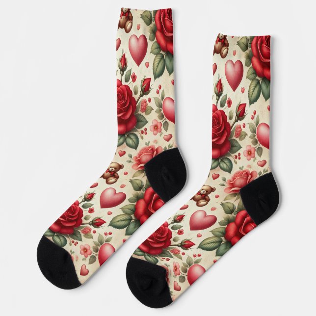 Romantische Eleganz: Rose und Herz Socken (Linkes Detail)