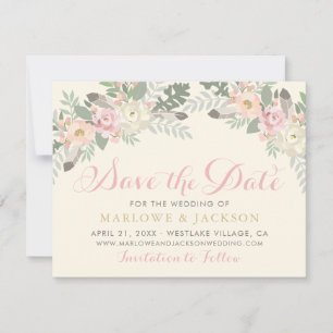 Romantische Elfenbein-Rosa-Blumenhochzeit Save The Date