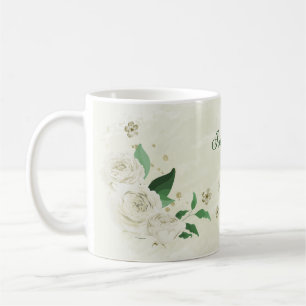 Romantische elfenbeinfarbene weiße Blumen Grün Kaffeetasse