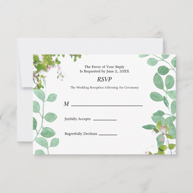 Romantische Eukalyptus Summer Wedding RSVP Card (Vorderseite)