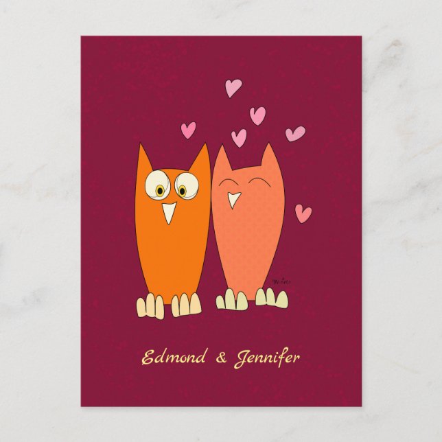 Romantische Eule: Liebe machen Postkarte (Vorderseite)