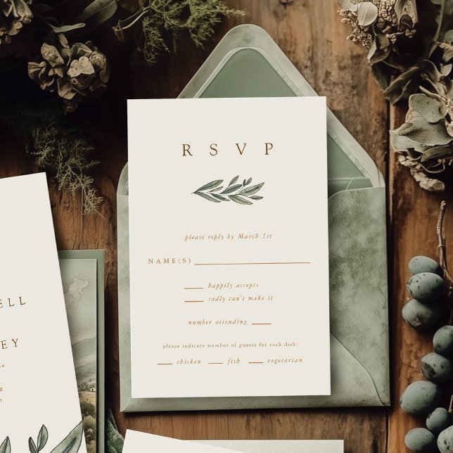 Romantische Evergreen Wedding RSVP Karte (Romantic Evergreen watercolor botanical wedding RSVP response cards)