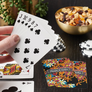 Romantische Farbenblume schwarzes Banner auf der T Spielkarten