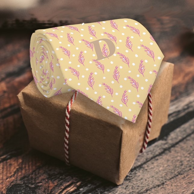 Romantische Federn Buttercreme Pink Monogram Krawatte (Von Creator hochgeladen)