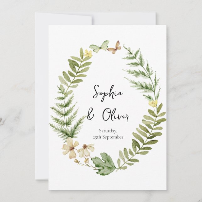 Romantische Field Blume Butterfly Hochzeit Einladu Einladung (Vorderseite)