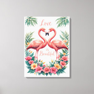 Romantische Flamingo-Liebe Herzerkrankung Leinwanddruck
