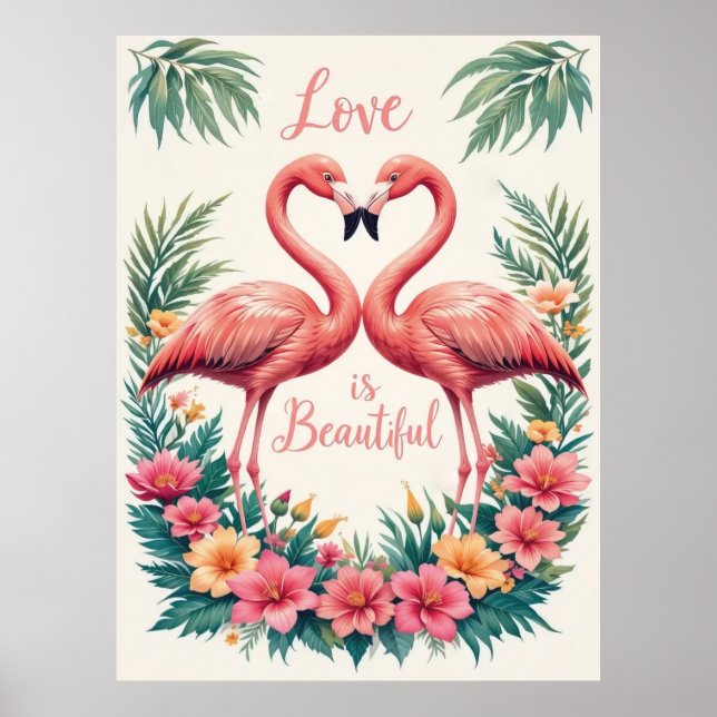 Romantische Flamingo-Liebe Herzerkrankung Poster (Vorne)