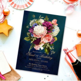 Romantische Floral Emerald Green Gold 16 Geburtsta Einladung