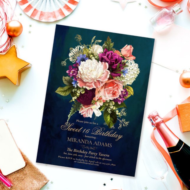 Romantische Floral Emerald Green Gold 16 Geburtsta Einladung (Von Creator hochgeladen)