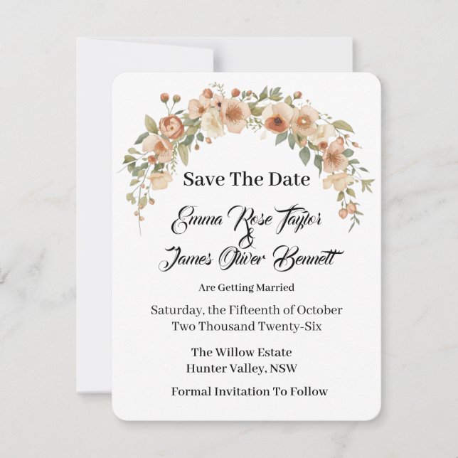 Romantische Florale Eingangsbogen-Save-the-Date-Ka Save The Date (Vorderseite)