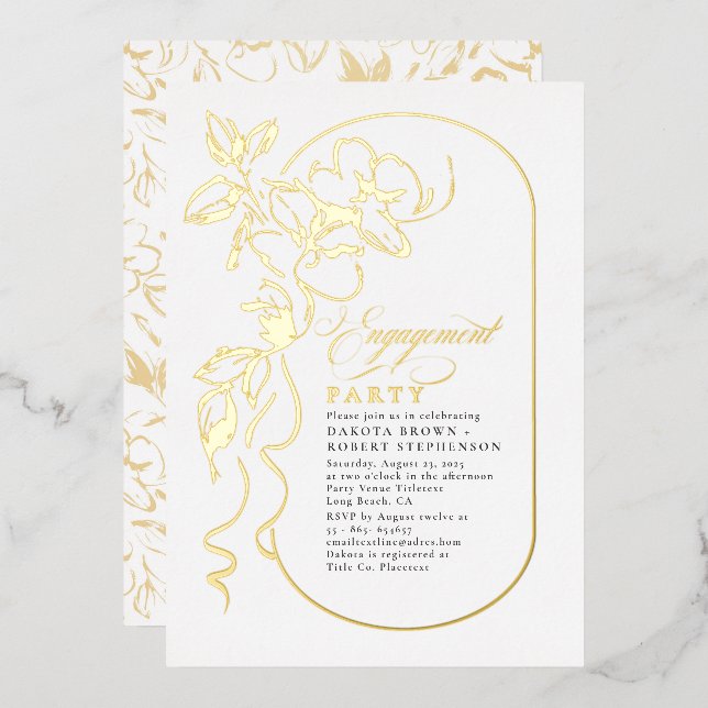 Romantische florale Elegante Engagement Party Gold Folieneinladung (Vorderseite/Rückseite)