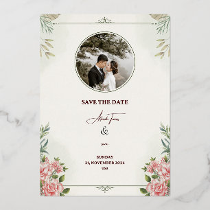 Romantische Florale "Save the Date"-Hochzeitskarte Folieneinladung