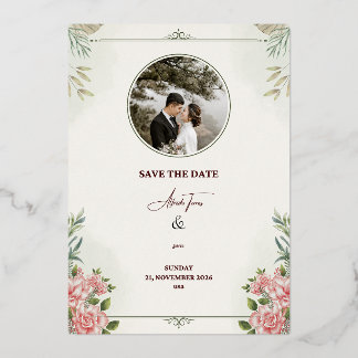 Romantische Florale "Save the Date"-Hochzeitskarte Folieneinladung