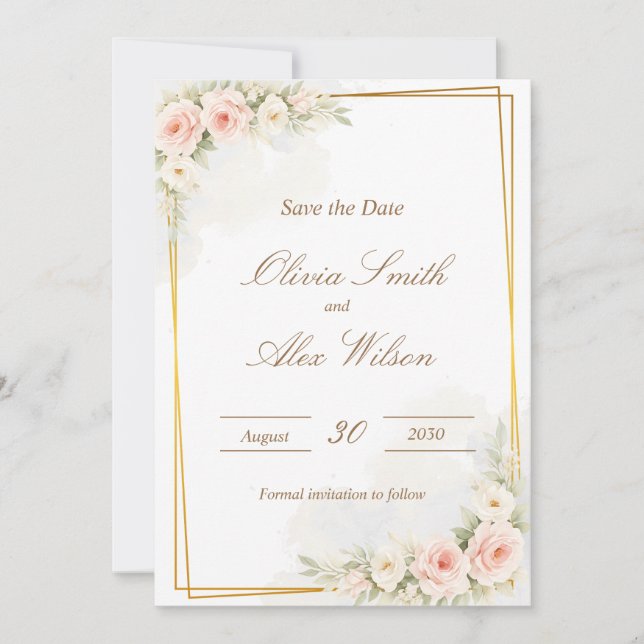 Romantische florale Save-the-Date-Karte Dusty Blus (Vorderseite)