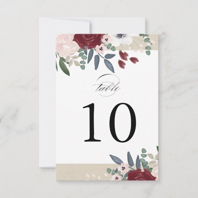 Romantische Florals Tischnummer Card (Vorderseite)
