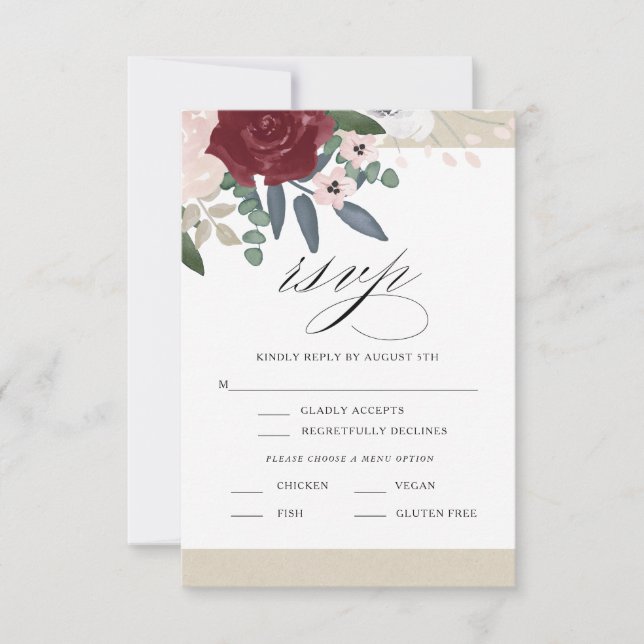 Romantische Florals UAWG mit Menü RSVP Karte (Vorderseite)