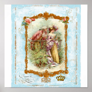 Romantische französische Coupé-Regaldruck Poster