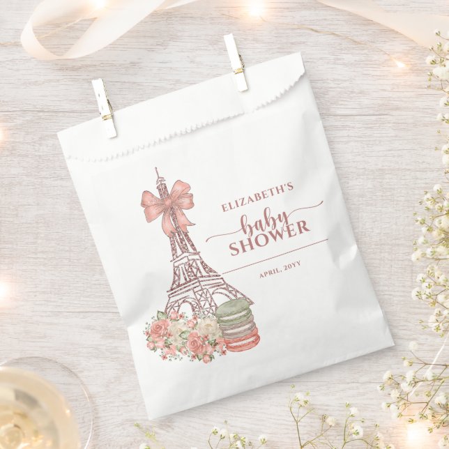 Romantische französische Pink Bow Paris Babydusche Geschenktütchen (Ausgeschnitten)