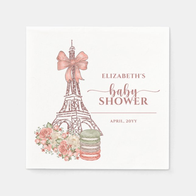 Romantische französische Pink Bow Paris Babydusche Serviette (Vorderseite)