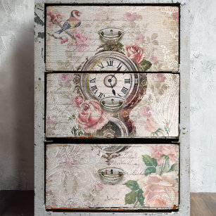 Romantische französische Rose, Clock & Filigree De Seidenpapier