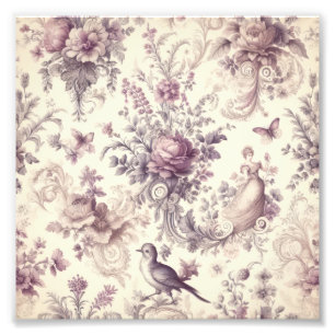 Romantische französische Rosen Vögel Decoupage Fotodruck