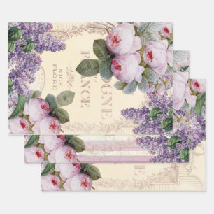 Romantische französische Shabby Chic-Rose und Lil Geschenkpapier Set