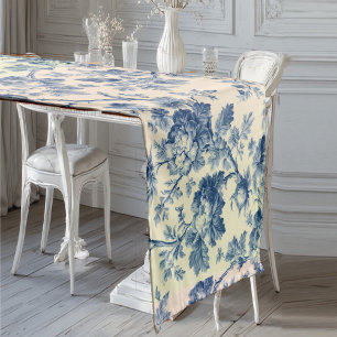 Romantische französische Toile de Jouy Puderblaue Kurzer Tischläufer