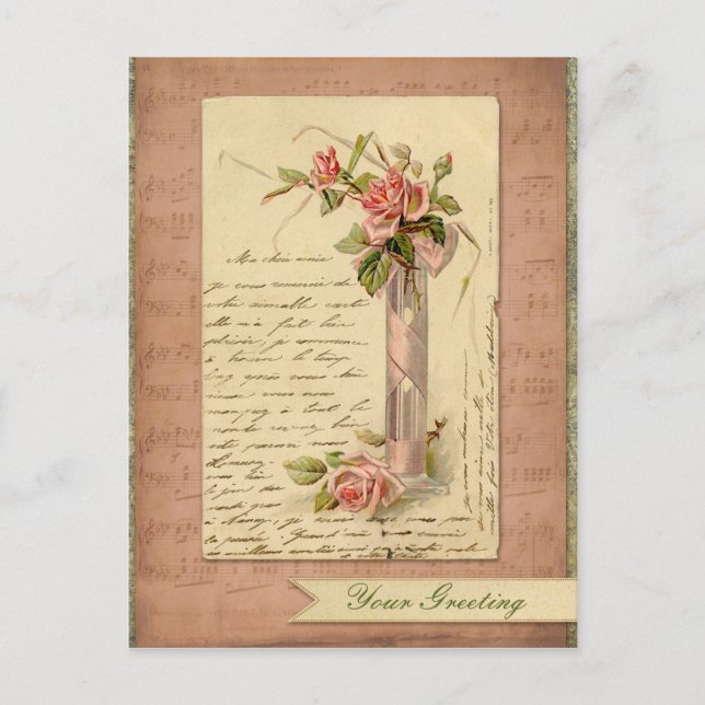 Romantische französische Vintage rosa Postkarte (Vorderseite)