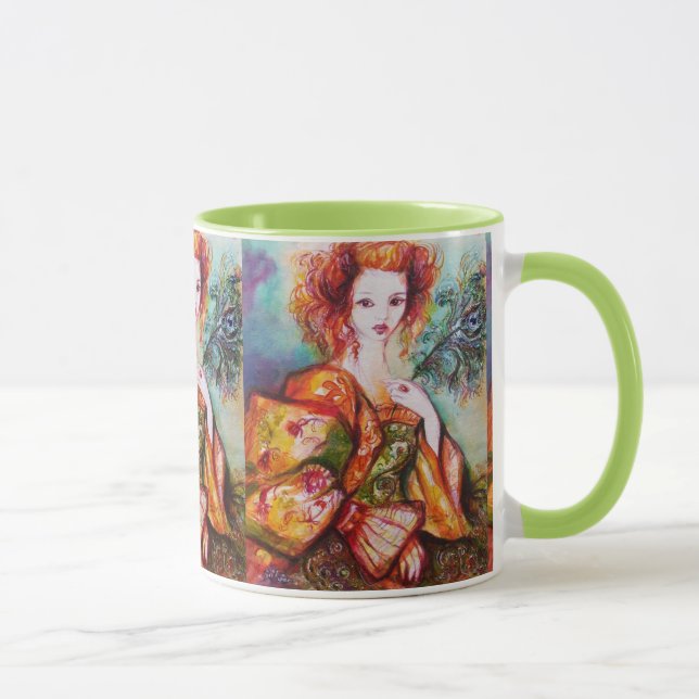 ROMANTISCHE FRAU MIT PEACOCK FEATHER TASSE (Rechts)