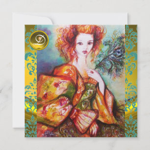 ROMANTISCHE FRAU MIT SPARKLING-PEACOCK-FEATHER EINLADUNG