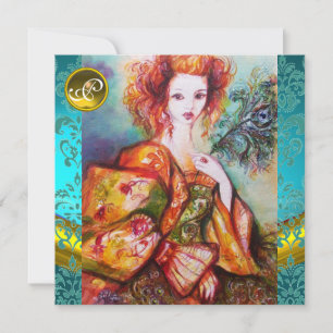 ROMANTISCHE FRAU MIT SPARKLING-PEACOCK-FEATHER EINLADUNG