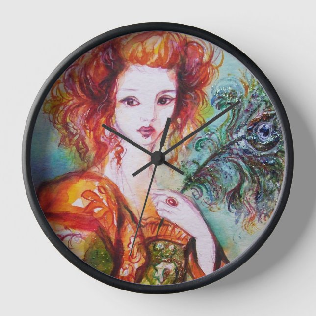 ROMANTISCHE FRAU MIT SPARKLING-PEACOCK-FEATHER WANDUHR (Vorderseite)