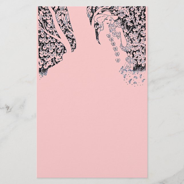 ROMANTISCHE FRAU, ROSE UND NATURPink Briefpapier (Vorderseite)